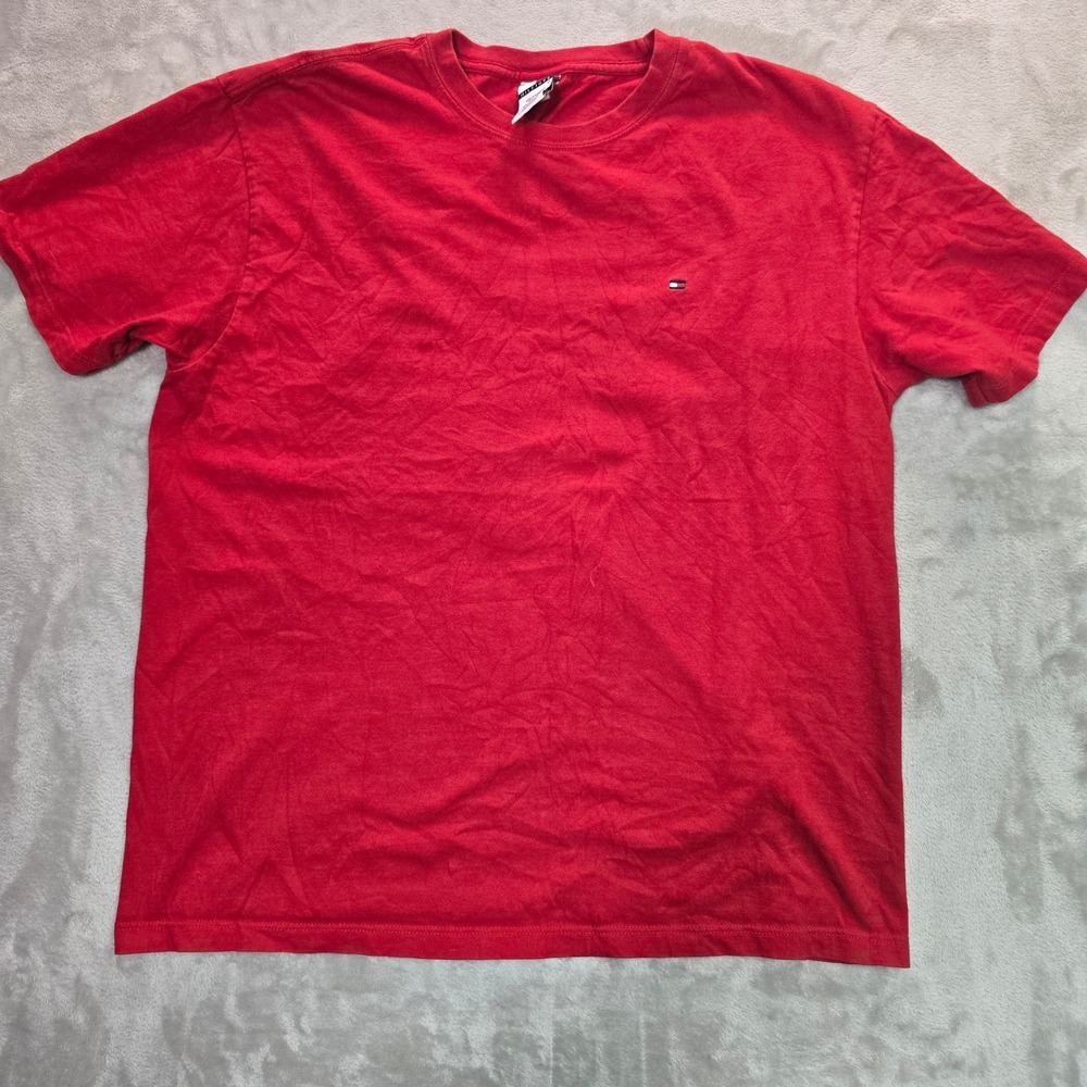 Tommy Hilfiger Mens Red Cotton Short Sleeve Flag Logo T-Shirt Size M RN 77806